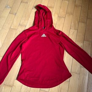 Red Adidas silky pull over hoodie